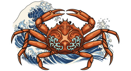 Detailed crab illustration with wave background conveying the sea environment