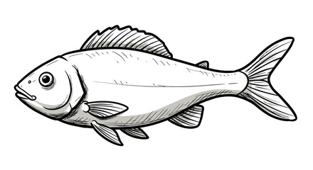 Detailed line drawing of a fish with visible scales and fins illustration