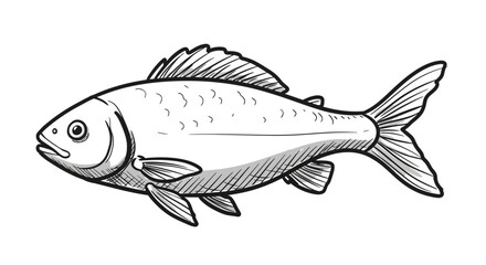 Detailed monochrome illustration of a common carp, showcasing intricate line work
