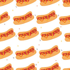 cute hand drawing cartoon hotdog seamless pattern. cute animal pattern in white background for gift wrap paper and wallpaper