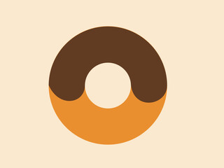 チョコレートをかけたプレーンドーナツのアイコンのイラスト