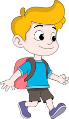 Happy School Boy Walking with Backpack Illustration