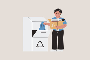Illustration of Man Donating Used Clothes for Recycling