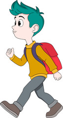 Serious School Boy Walking with Backpack Illustration
