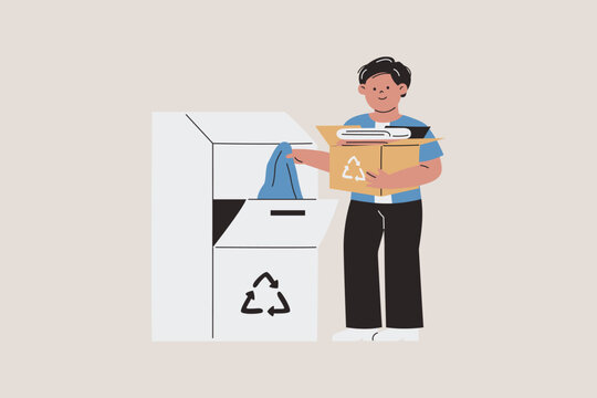 Illustration of Man Donating Used Clothes for Recycling