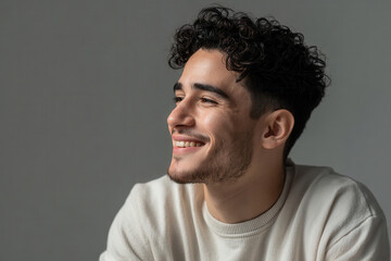 Obraz premium portrait of actor with ultrabright smile positioned on right side of frame