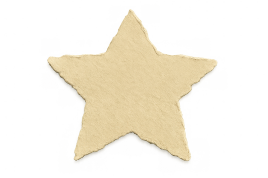 Cardboard star shape with ragged edges, isolated on transparent background, promoting recycling and sustainability