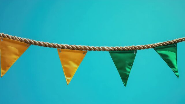 Set of colorful party banner flags for a celebration or festive atmosphere. These tricolor streamers add a vibrant touch to any outdoor event.