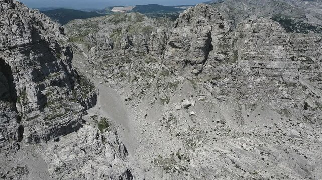 Aerial view of the most inaccessible mountains in Montenegro, the peak of Maganik Mountain and Babin Zub Mountain