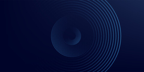 Abstract blue glowing geometric lines on dark blue background. Modern shiny blue circle lines pattern. Futuristic technology concept. Suit for cover, poster,