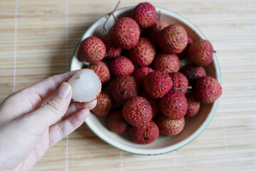 lychee fruit isolated on white background, exotic fruit.