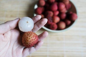 lychee fruit isolated on white background, exotic fruit.
