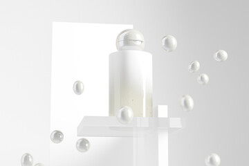 Cylindrical shape squeeze bottle with white gradient finish, luxury cylindrical cosmetic bottle with Spherical flip Cap mockup, translucent skincare container, pearls iridescent cosmetic packagings