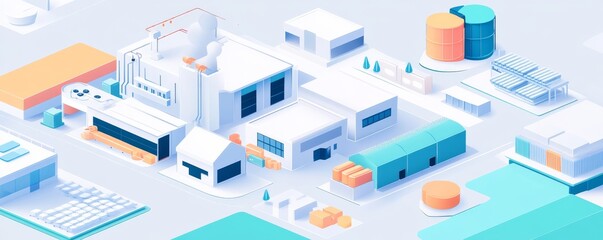 Fototapeta premium Isometric Illustration Smart Factory Concept, Clean Energy Production, 3D Buildings, Factory Design Smart factory, Industrial design