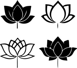 Water Lily Silhouette Vector Set, Water Lily Outline Vector Art, Water Lily Flower Silhouette Collection, Set of Water Lily Vector Illustrations, Botanical Water Lily Silhouette Set, Minimalist Water 
