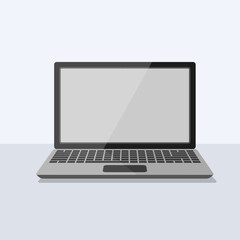 Minimal vector illustration of a laptop on a white desk with a blank screen. Clean and versatile for product mockups, web design, or digital presentations.
