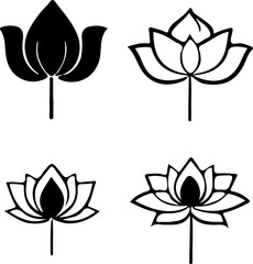 Water Lily Silhouette Vector Set, Water Lily Outline Vector Art, Water Lily Flower Silhouette Collection, Set of Water Lily Vector Illustrations, Botanical Water Lily Silhouette Set, Minimalist Water 