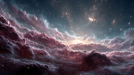 Fototapeta premium Distant galaxies and cosmic clouds create a beautiful nebula backdrop for space exploration and science fiction concepts.