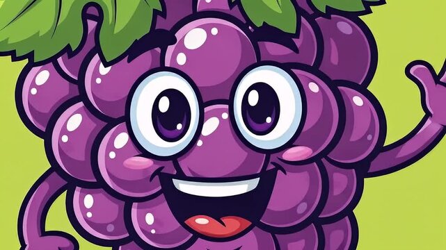 Happy Grapes Cartoon Character Waving Fun Fruit Illustration