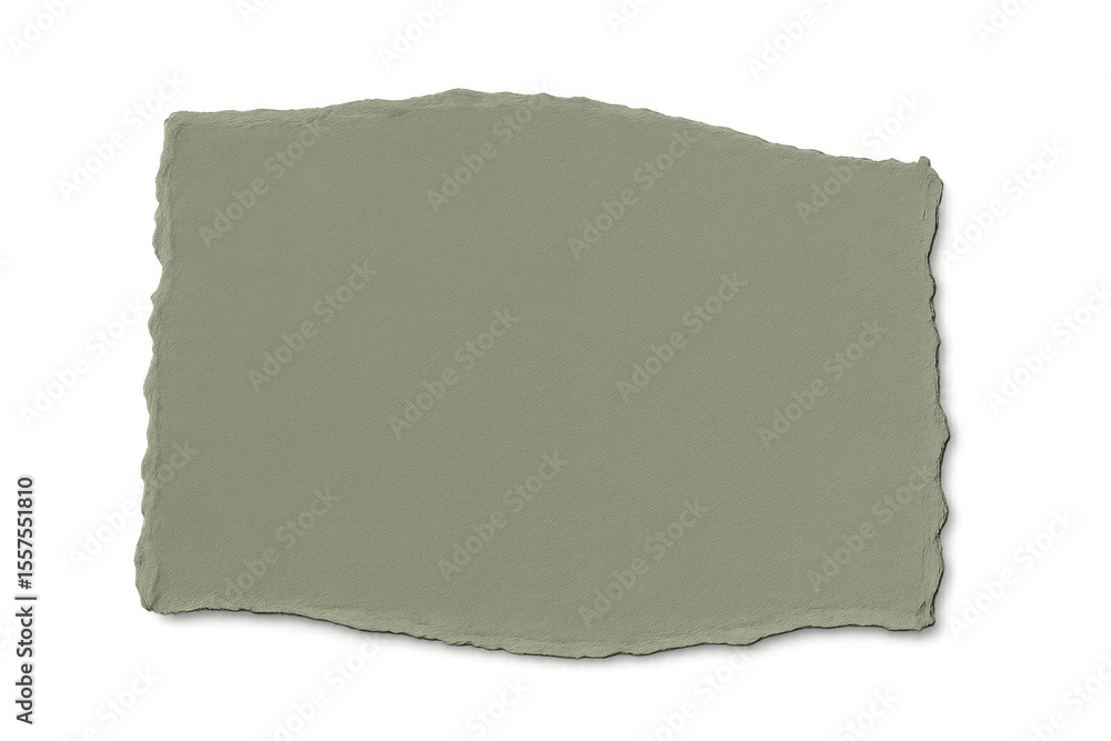 Poster rectangular sheet of textured, light green torn paper on a transparent background, creating a simple