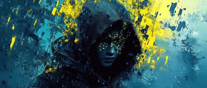 Abstract digital art of a woman in a hooded cloak