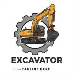 Excavator construction logo design, excavator logo element heavy equipment work. transportation vehicle mining