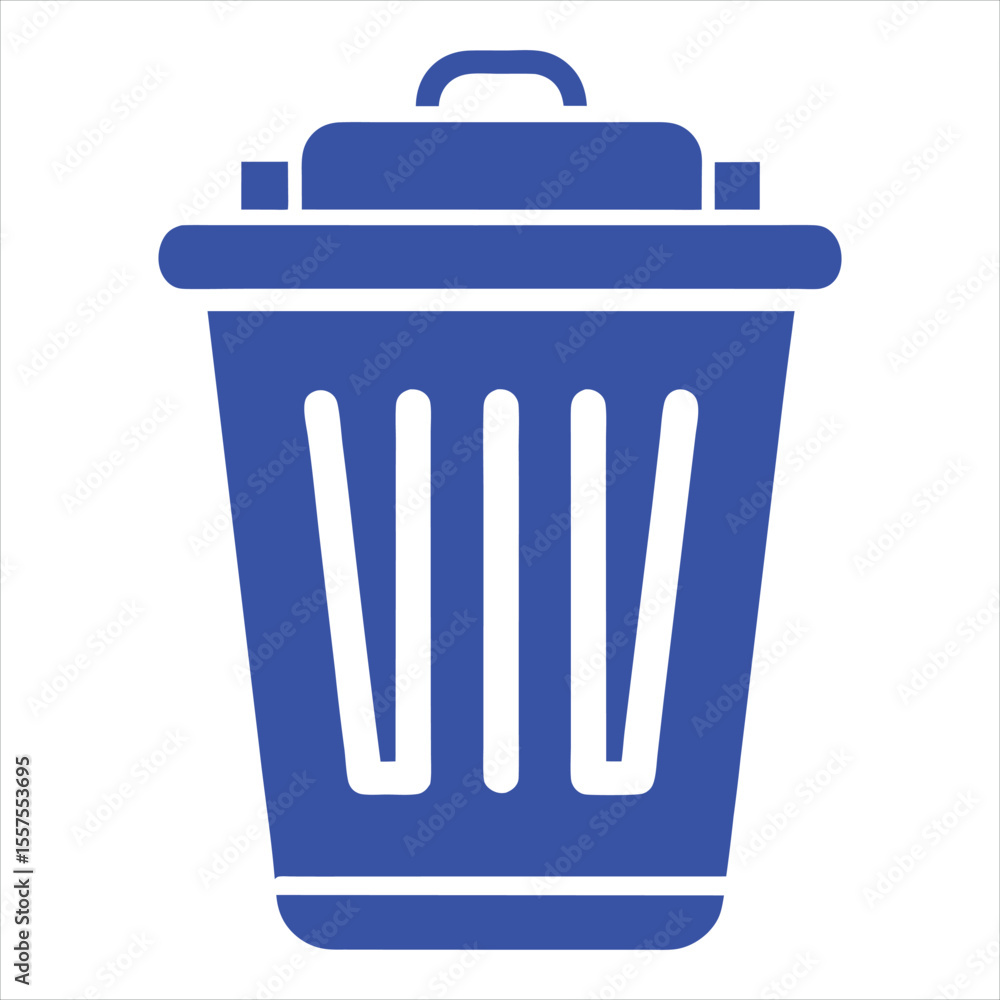 Poster a simple bold blue icon of a trash can with a lid and handle isolated on a white background represen