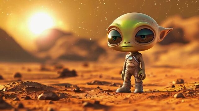 cute little alien standing on mars