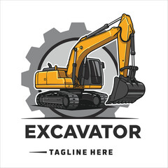 Excavator construction logo design, excavator logo element heavy equipment work. transportation vehicle mining
