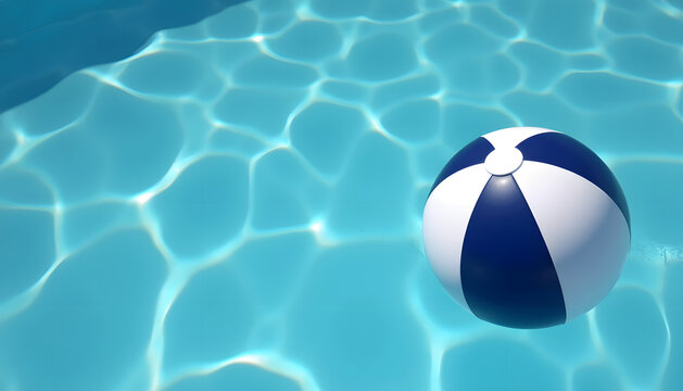 A beach ball floats in a pool, evoking summer fun and relaxation.