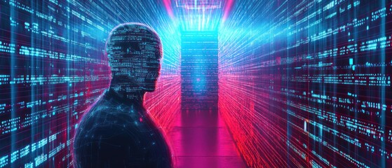 Digital data stream with person silhouette