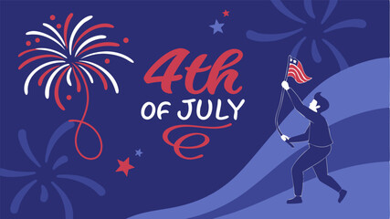 4th July fireworks background fourth vector banner American national flag decoration celebration USA Independence Day illustration symbol of United States freedom vector illustration.