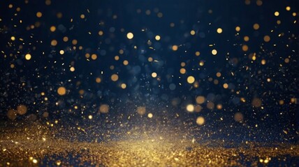 Blue Background with Blurred Golden Particles