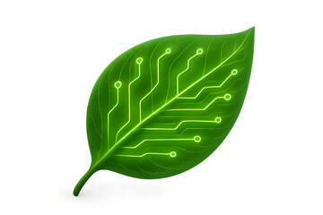 Transparent Green Leaf with Glowing Circuit Lines for Eco-Tech Branding, UI Design, and Sustainable Innovation Concepts

