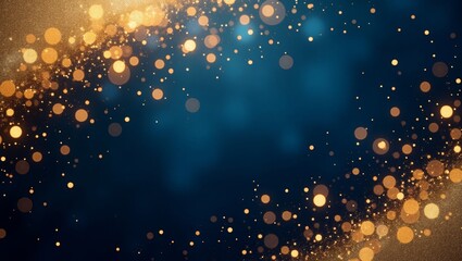 Blue Background with Blurred Golden Particles