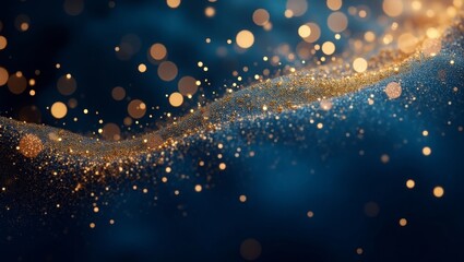 Blue Background with Blurred Golden Particles