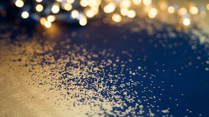 Blue Background with Blurred Golden Particles