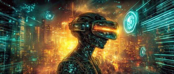Vr experience in a futuristic city at night