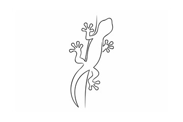Simple elegant black and white contour drawing of a gecko lizard on a white background