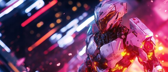 Futuristic robot in a vibrant city