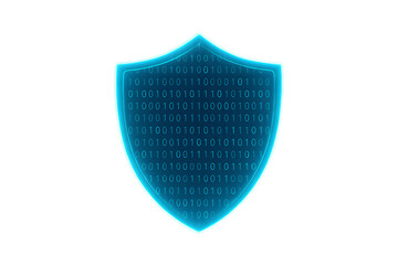 Transparent Digital Shield with Binary Code Texture for Cybersecurity Branding, Data Protection, and Tech UI Concepts


