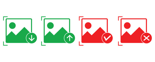 Picture icon set, Photo gallery sign and symbol, Download or upload picture icon
