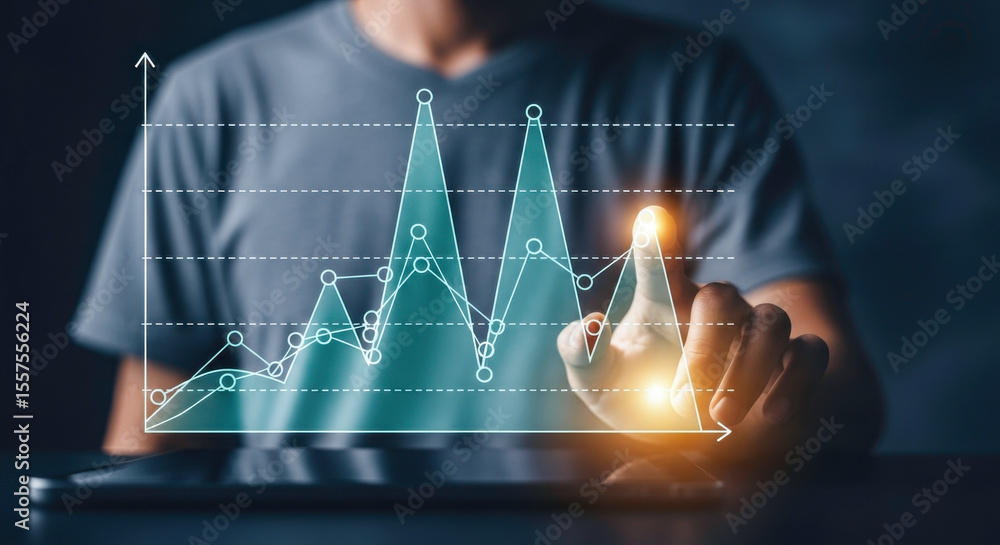 Poster analyzing business growth data with graph chart and financial analysis for market trends and investm