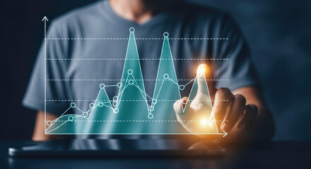 Analyzing business growth data with graph chart and financial analysis for market trends and investment