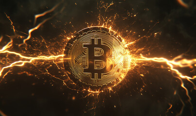 Representation of the digital lightning network of the bitcoin blockchain technology and it fast transaction per second defi