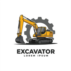Excavator construction logo design, excavator logo element heavy equipment work. transportation vehicle mining