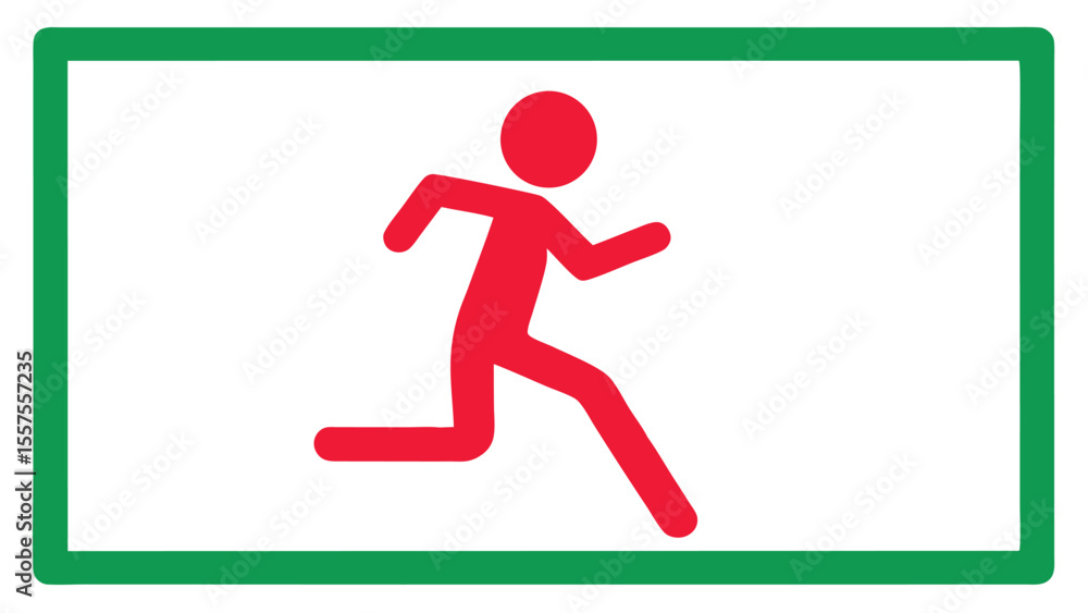 Poster a simple stylized red stick figure in a running pose is depicted against a clean white background en