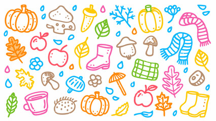 Hand-drawn doodle collage of winter, colorful chalk texture design.