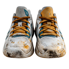 Dirty Sneakers A WornOut Athletic Shoe CloseUp white background against transparent Background