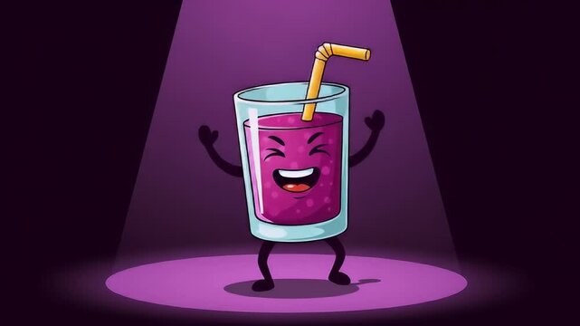 Happy Cartoon Grapes Drink Dancing